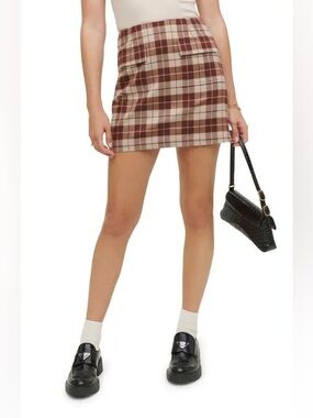 Reformation Janis Mini Skirt Cream and Brown Plaid Y2K Size 6